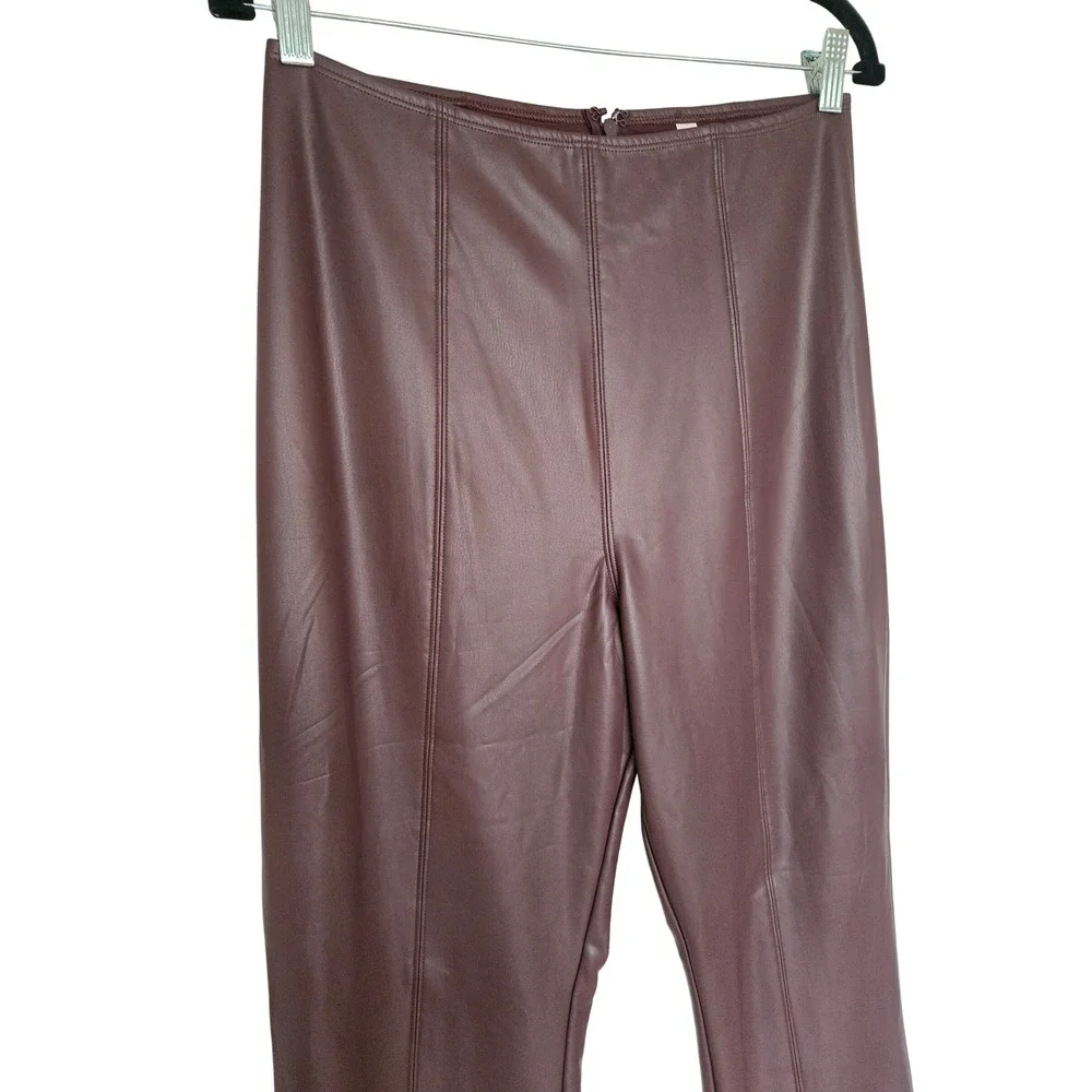 Victoria's Secret Burgundy Faux Leather Flare Pants L Y2K Office Siren 90s Chic